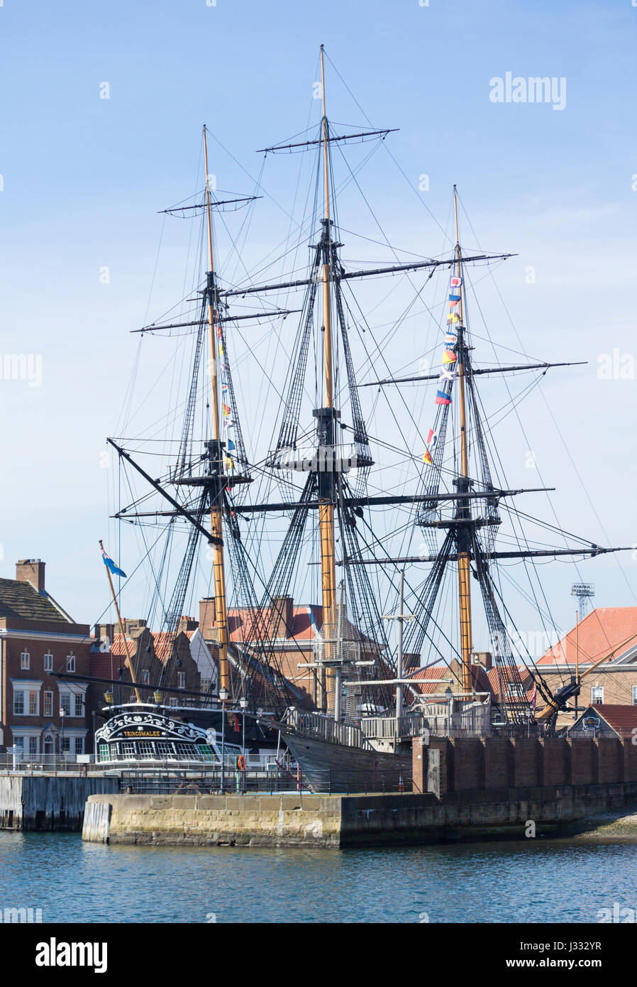 HMS Trincomalee, la più antica nave da guerra ancora a galla al Museo Nazionale della Royal Navy in Hartlepool, Inghilterra. Regno Unito Foto Stock