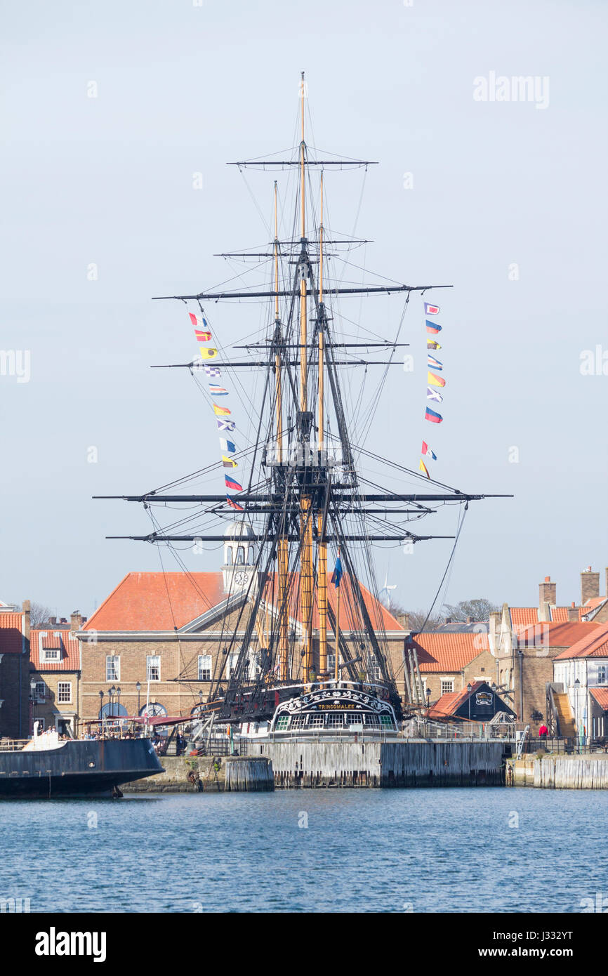 HMS Trincomalee, la più antica nave da guerra ancora a galla al Museo Nazionale della Royal Navy in Hartlepool, Inghilterra. Regno Unito Foto Stock