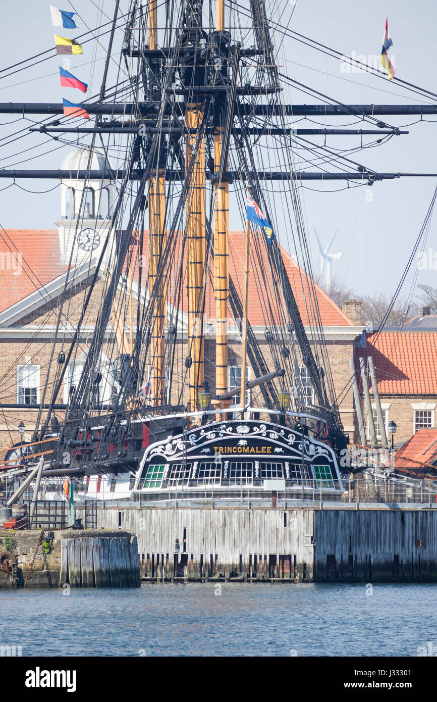 HMS Trincomalee, la più antica nave da guerra ancora a galla al Museo Nazionale della Royal Navy in Hartlepool, Inghilterra. Regno Unito Foto Stock