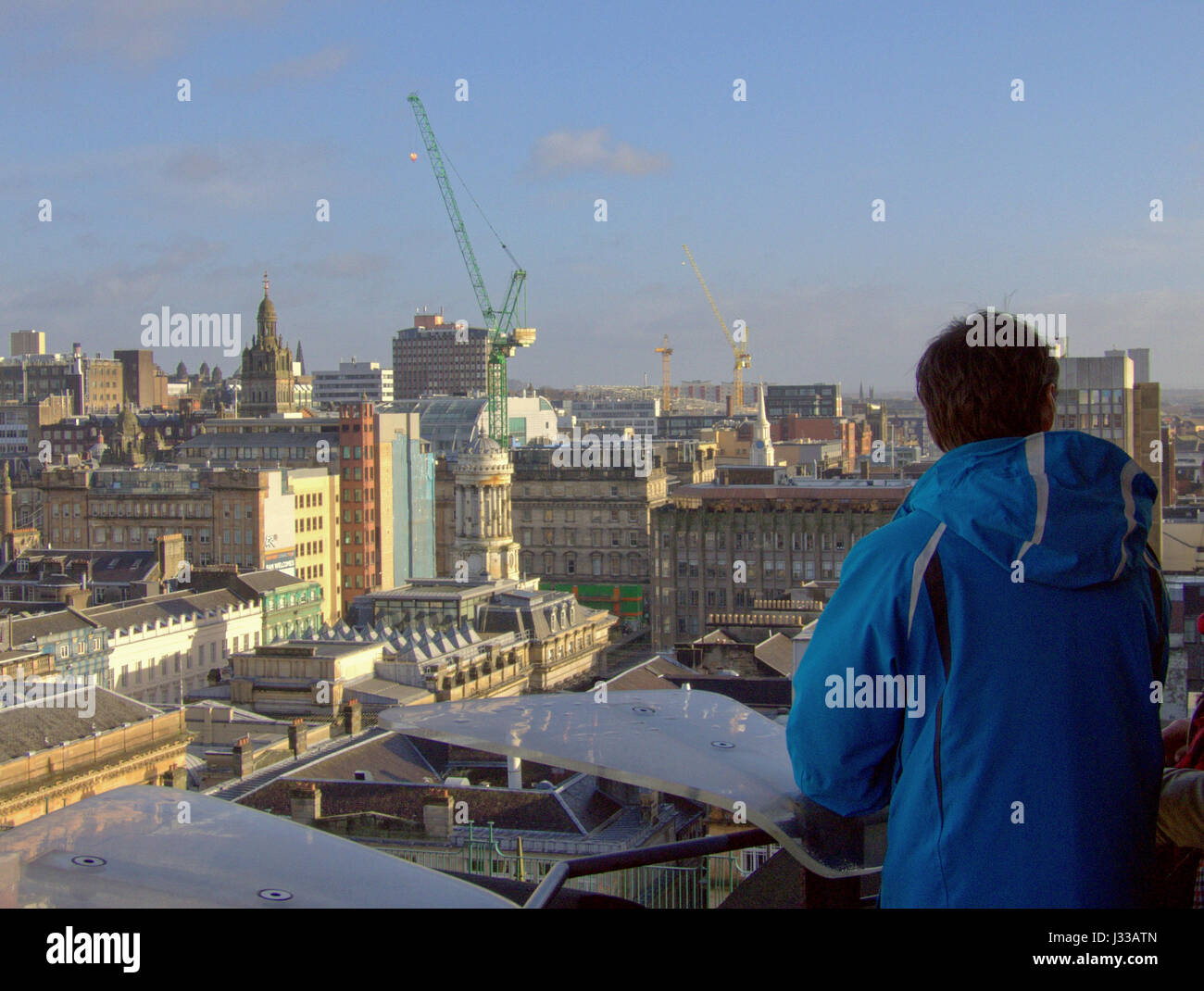 Panoramica vista aerea del centro città di Glasgow da la torre del faro Foto Stock