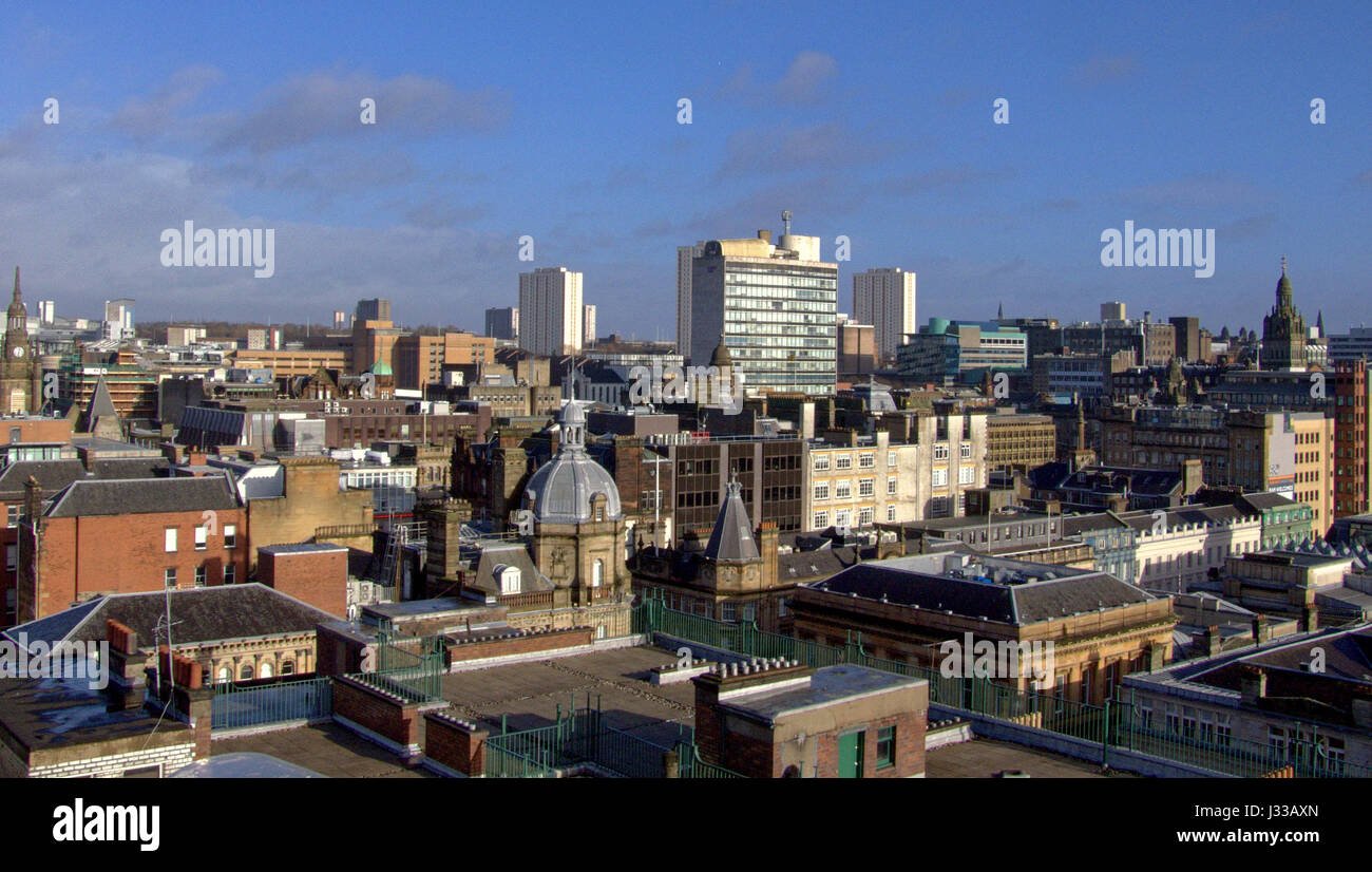 Panoramica vista aerea del centro città di Glasgow da la torre del faro Foto Stock