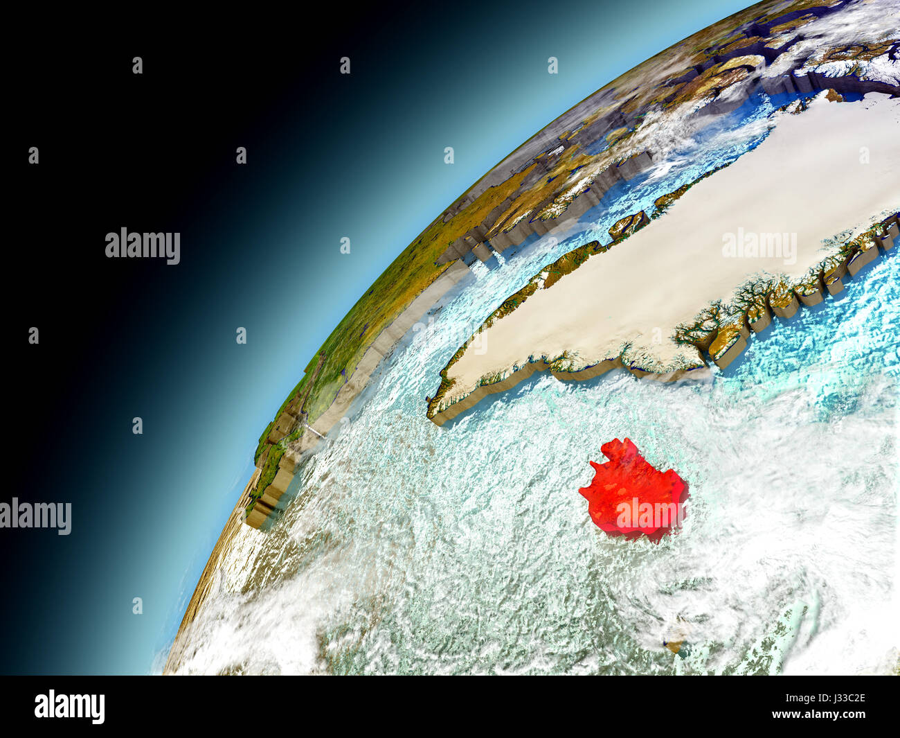 Islanda visto dall orbita sul modello della terra. 3D illustrazione con atmosfera e riflettente acque dell'oceano. Gli elementi di questa immagine fornita dalla NASA. Foto Stock