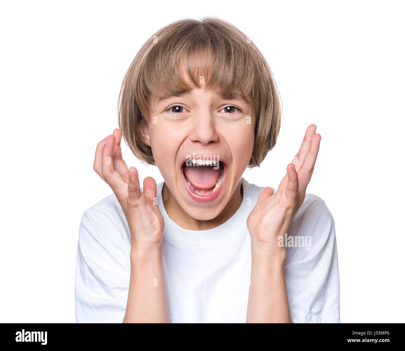 Bambina in t-shirt bianco Foto Stock