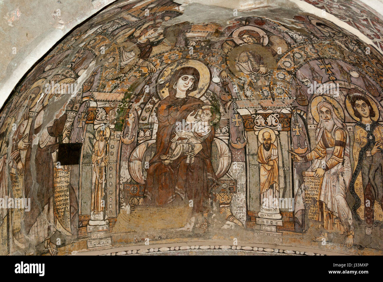 Tarda antichità cristiana dei primi dipinti a muro, Rosso Monastero, Sohag, Egitto Foto Stock