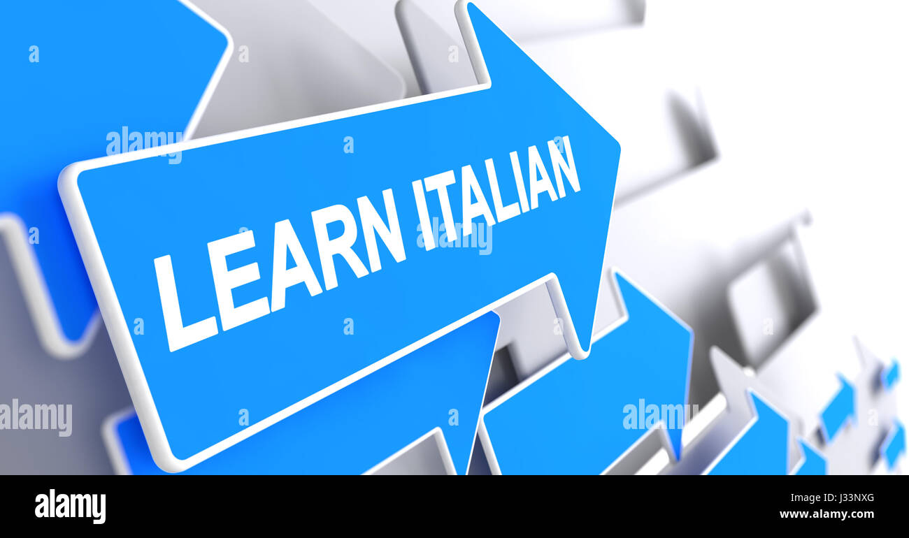 Imparare italiano - iscrizione sul cursore blu. 3D. Foto Stock
