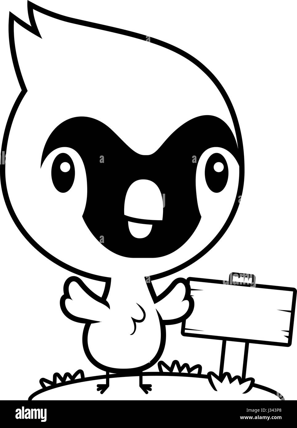 Un cartoon illustrazione di un bambino il cardinale con un cartello in legno post. Illustrazione Vettoriale