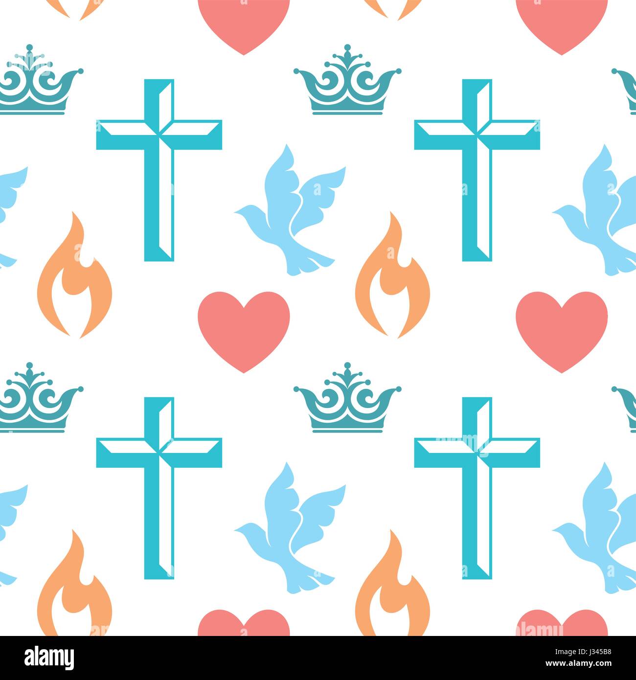 Colorato modello senza cuciture con simboli cristiani. La Bibbia, chiesa e religiosa. Illustrazione Vettoriale