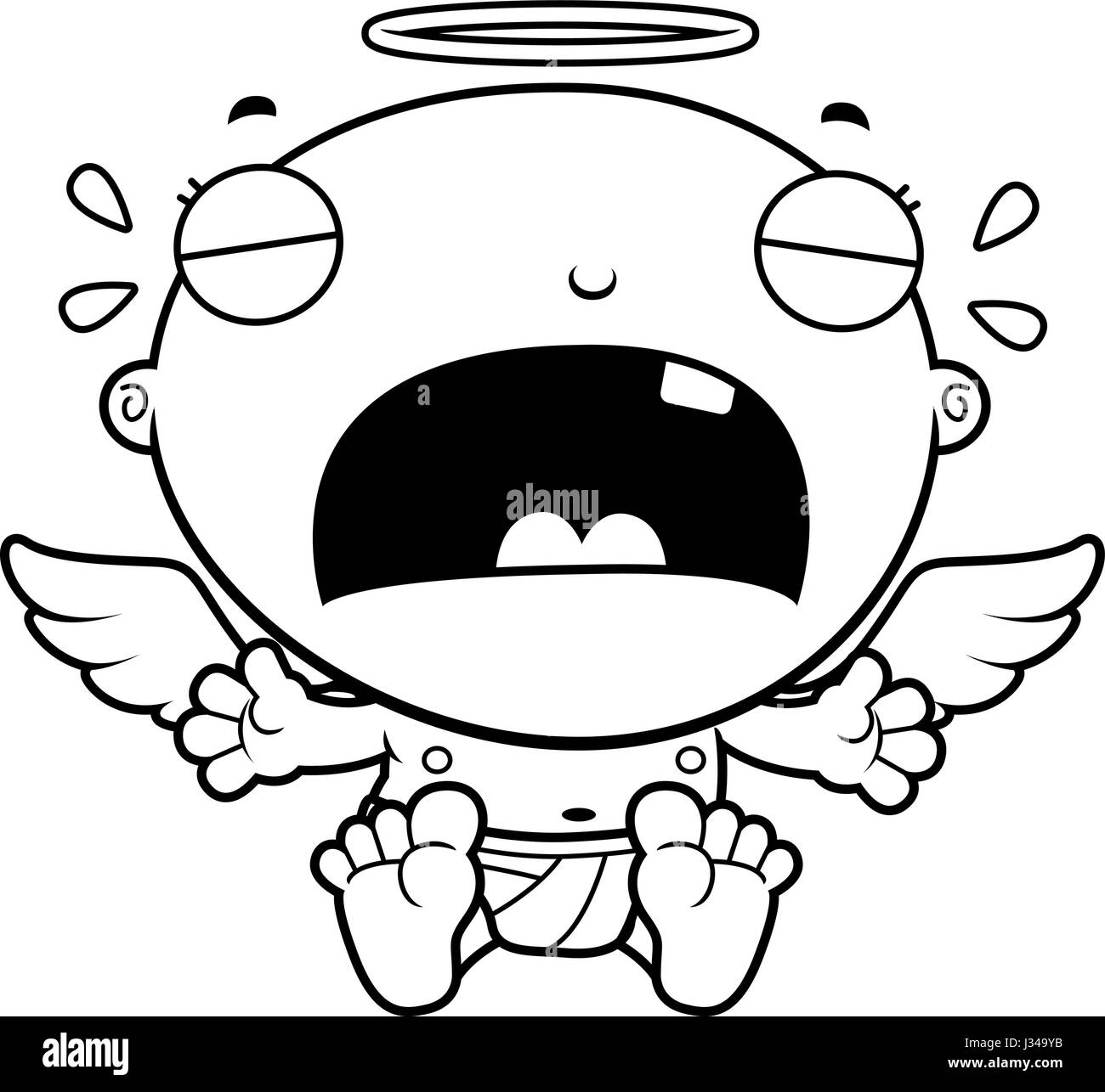 Un cartoon illustrazione di un baby angel piangere. Illustrazione Vettoriale