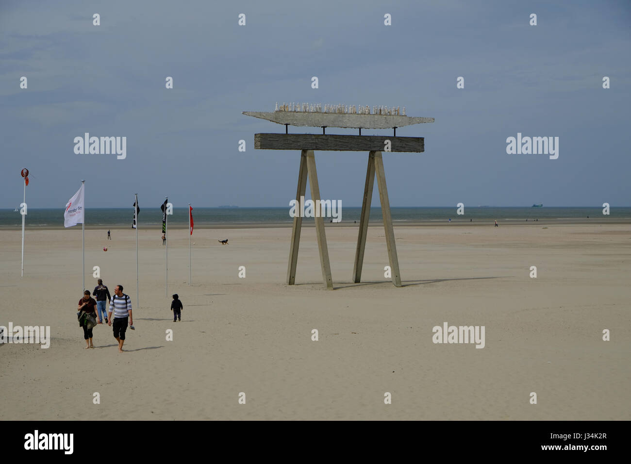 Scultputre sulla spiaggia di Zeebrugge in Belgio Foto Stock
