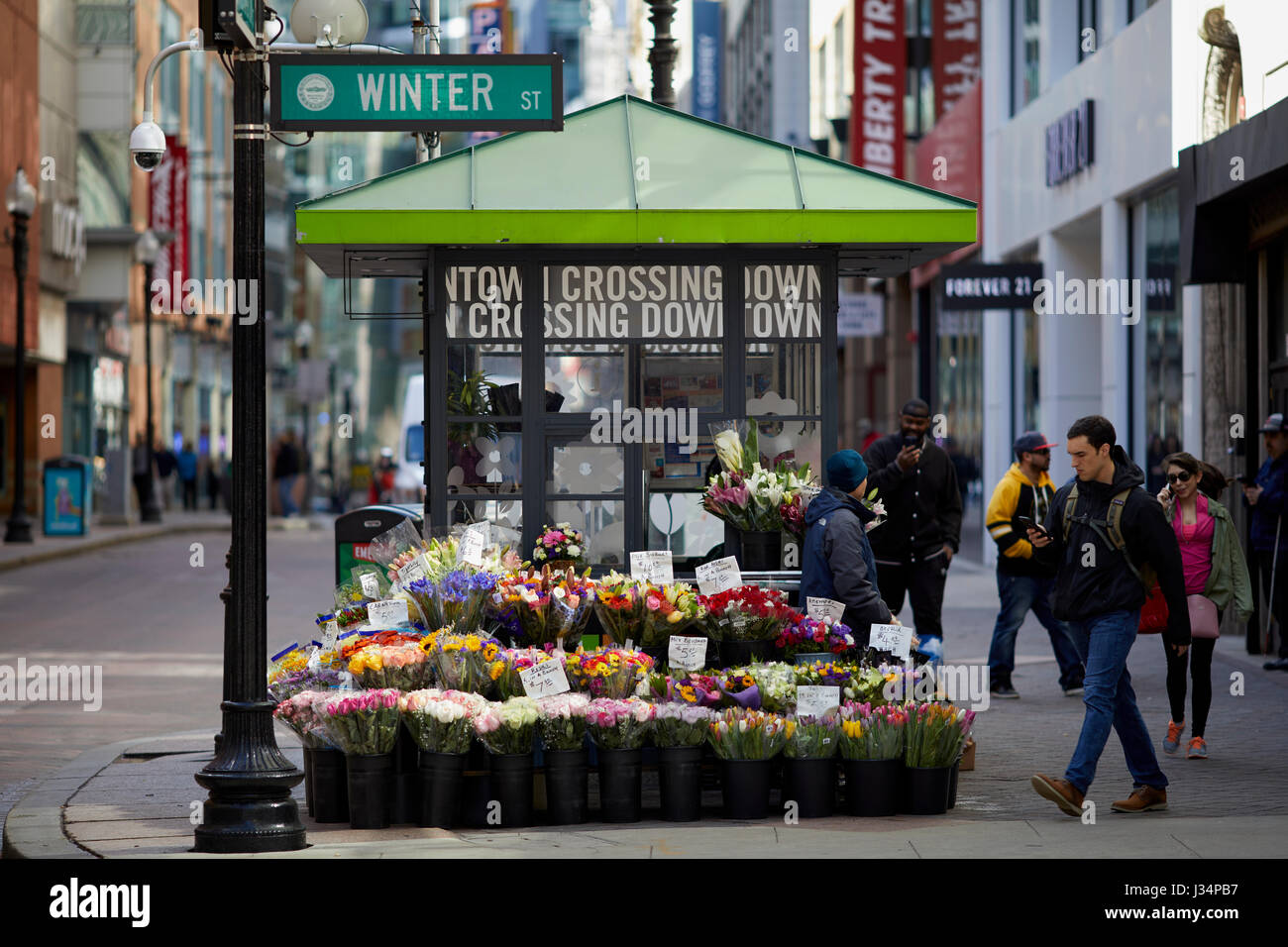 Inverno Street stallo fiorista Boston Massachusetts, Stati Uniti, STATI UNITI D'AMERICA, Foto Stock