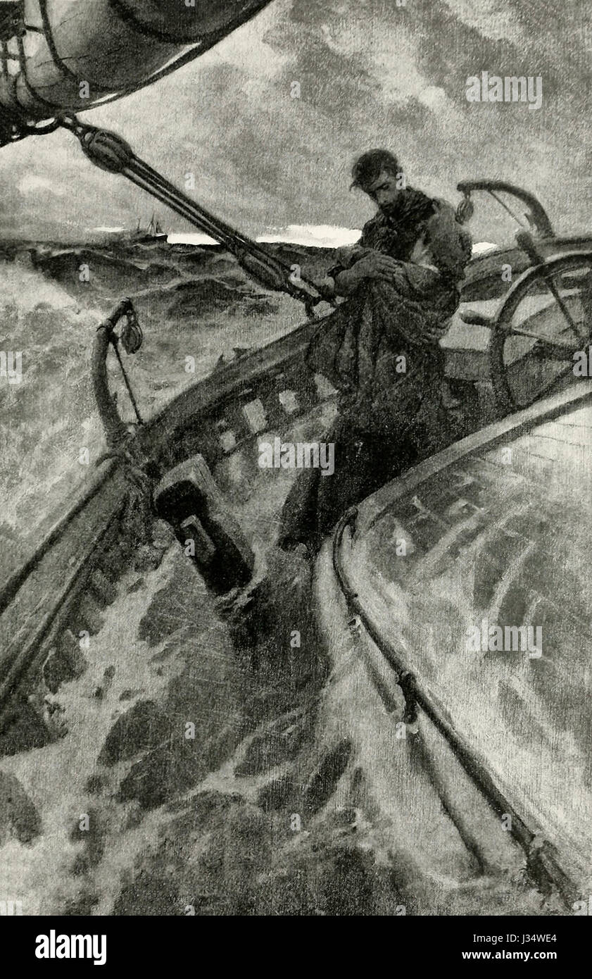 Uomo e donna che mantiene a ogni altra in barca a vela sul mare mosso Foto Stock