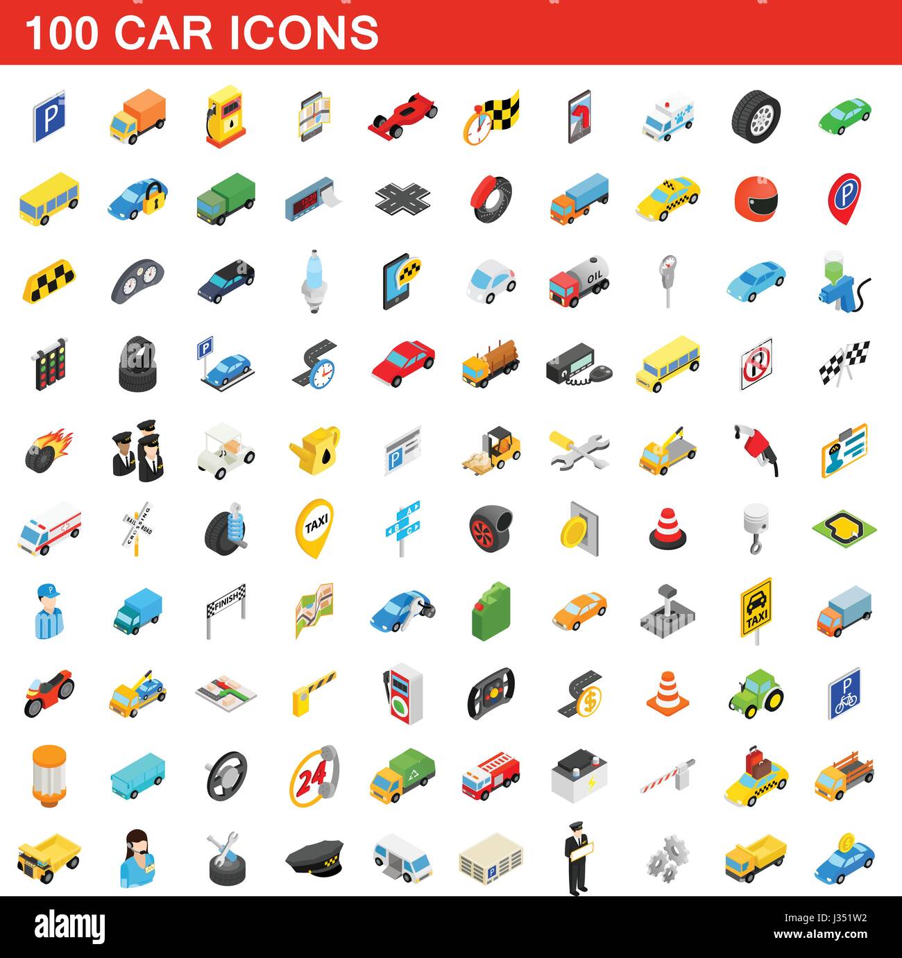 100 auto set di icone isometrica 3d style Illustrazione Vettoriale