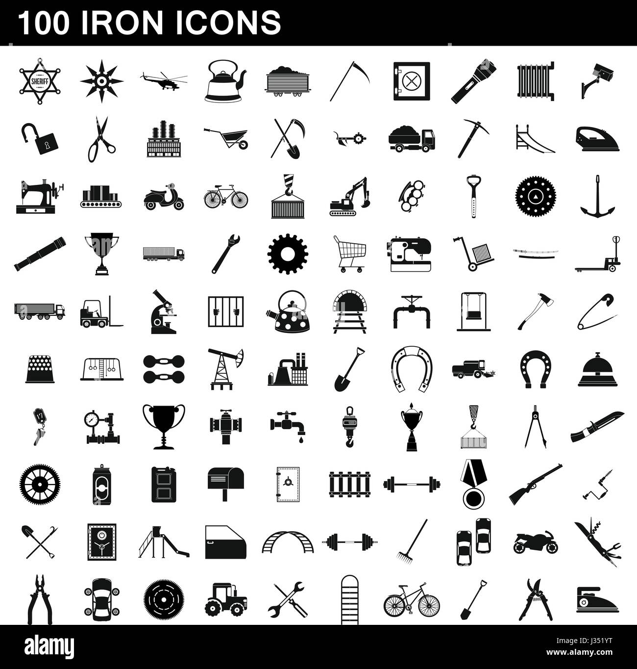 100 ferro set di icone, stile semplice Illustrazione Vettoriale