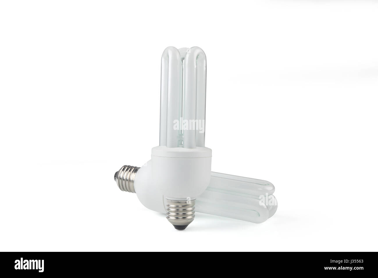 Risparmio di energia fluorescente lampadina luce su sfondo bianco Foto Stock