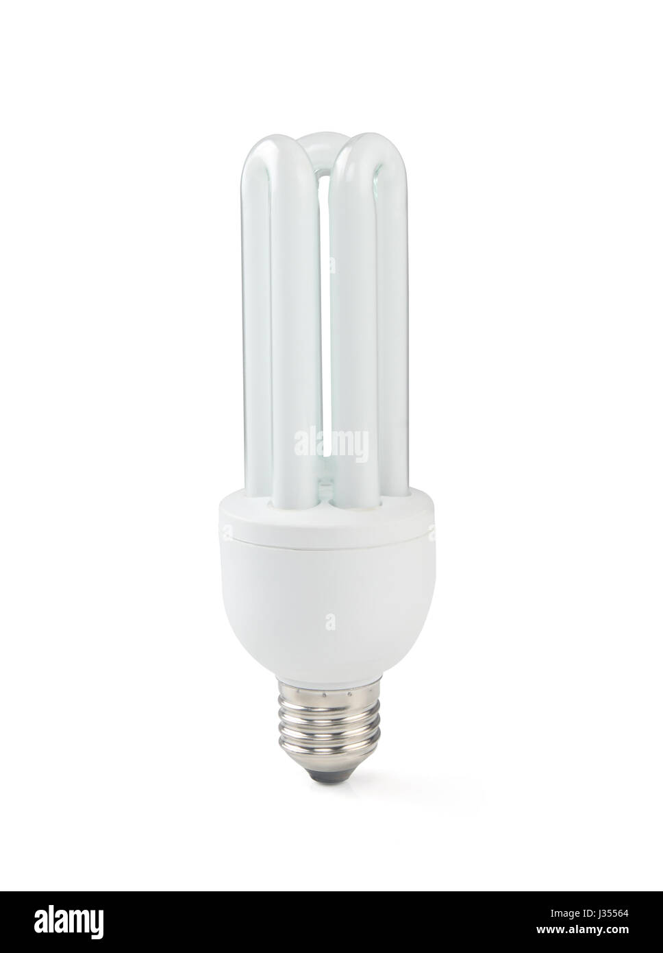 Risparmio di energia fluorescente lampadina luce su sfondo bianco Foto Stock