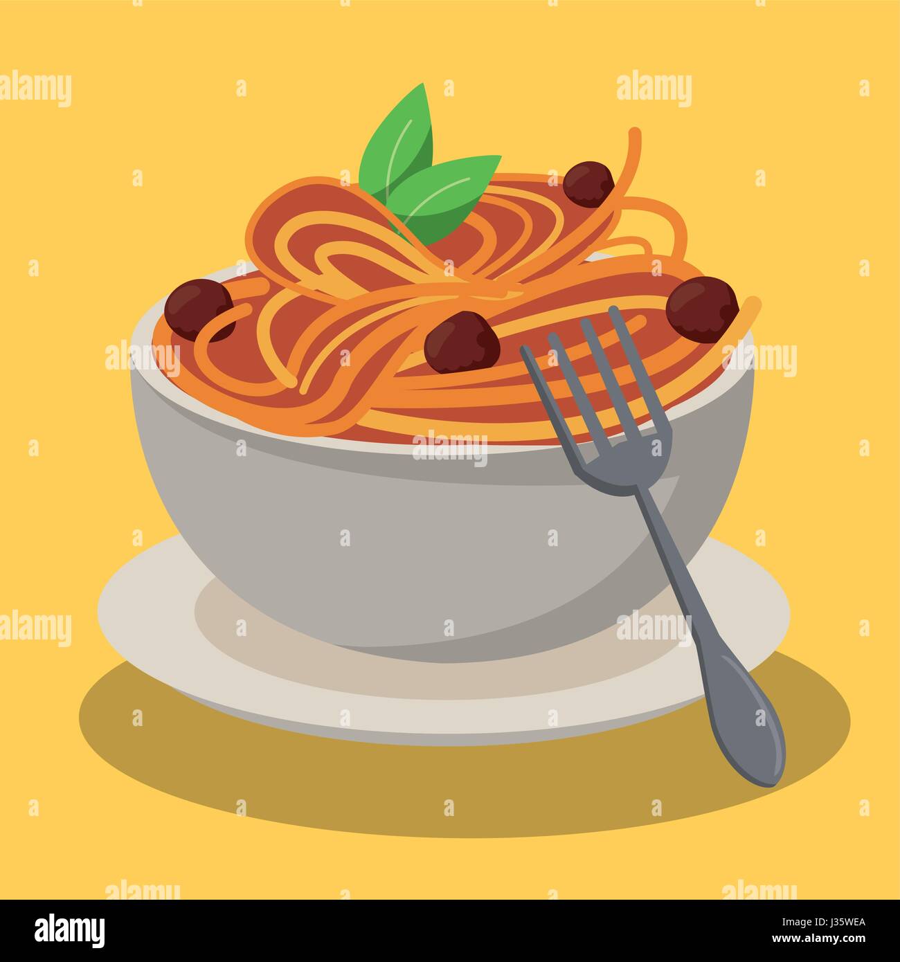 Ciotola spaghetti e polpette di carne salsa fresco il cibo Illustrazione Vettoriale