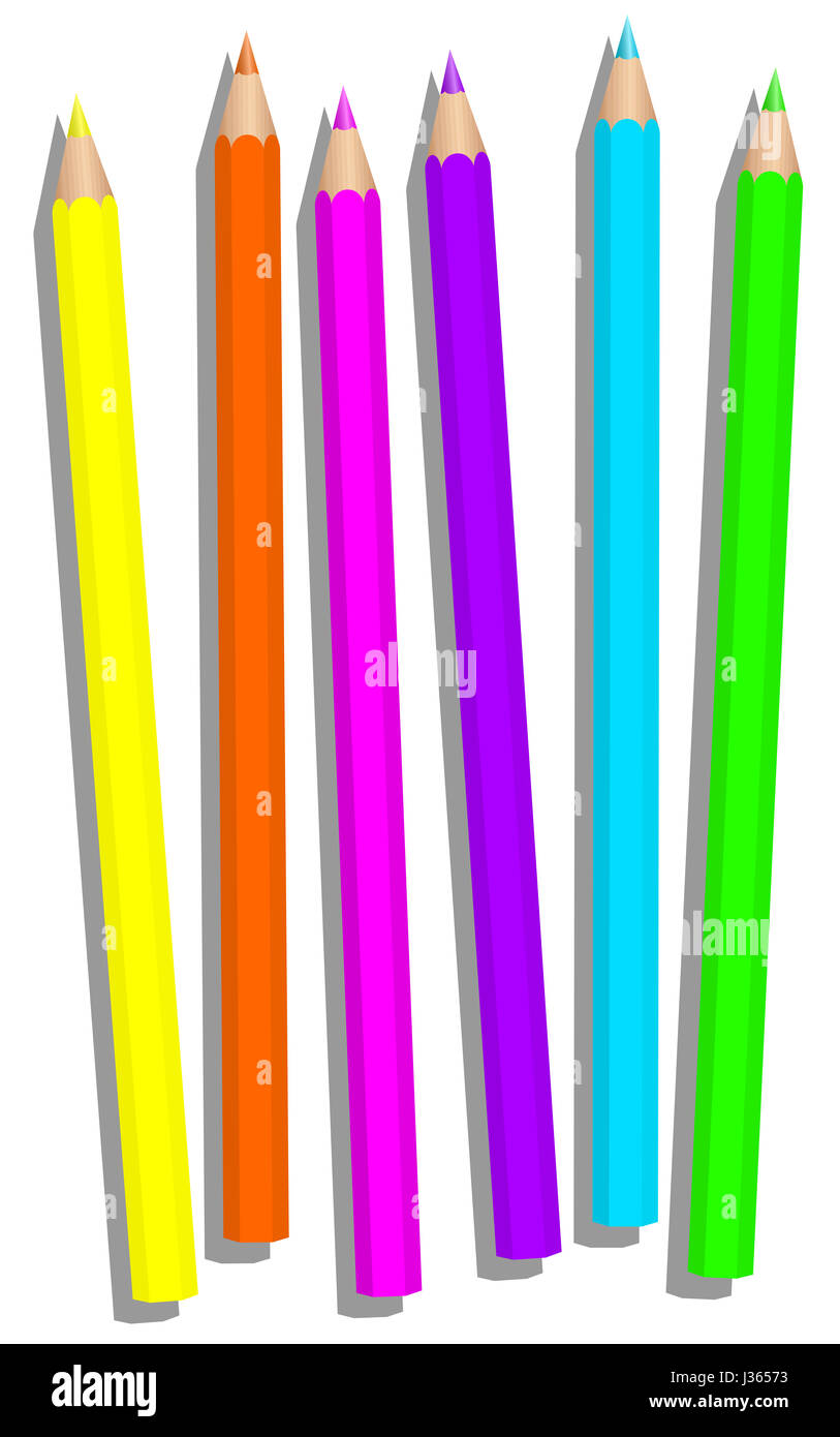 Matite colorate - fluorescenti di matite colorate per la luminosa incandescente e dinamicamente opere d'arte vivaci - illustrazione isolato su sfondo bianco. Foto Stock