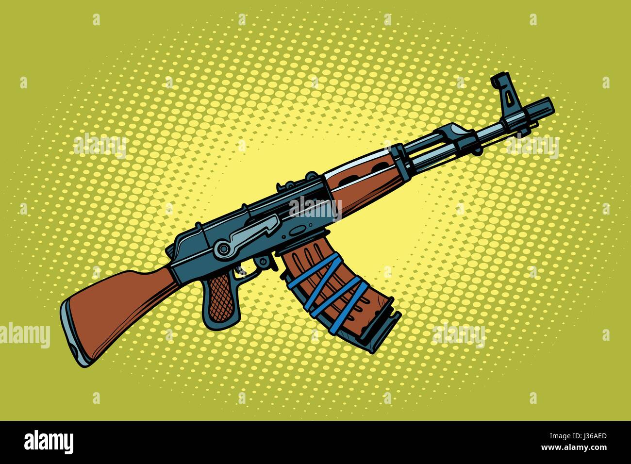 AKM sovietica armi automatiche. Fumetto cartone animato in stile pop art vettore illustrazione rétro Illustrazione Vettoriale