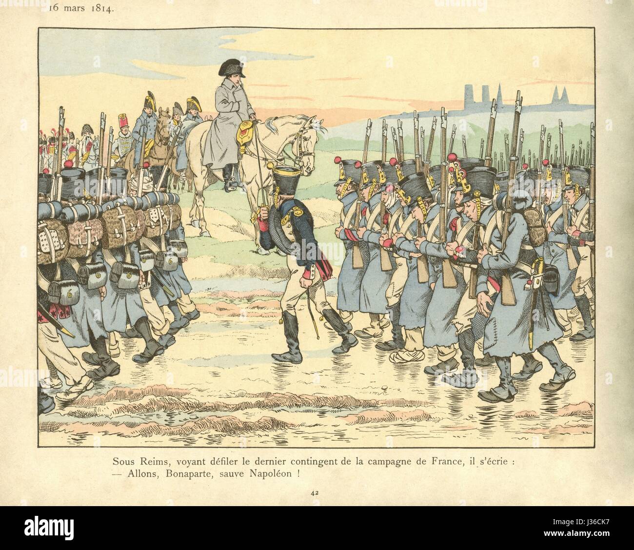 Marzo 16, 1814 : le ultime ore del Primo Impero Francese. Illustrazione a pagina 42 del libro per bambini "Le Grand Napoléon des Petits Enfants", scritto da Jules de Marthold e illustrato da lavoro. Essa è stata pubblicata nel 1893 da Plon, Nourrit e Cie. Jules de Marthold (1847-1927) lavoro (1858-1931) Foto Stock