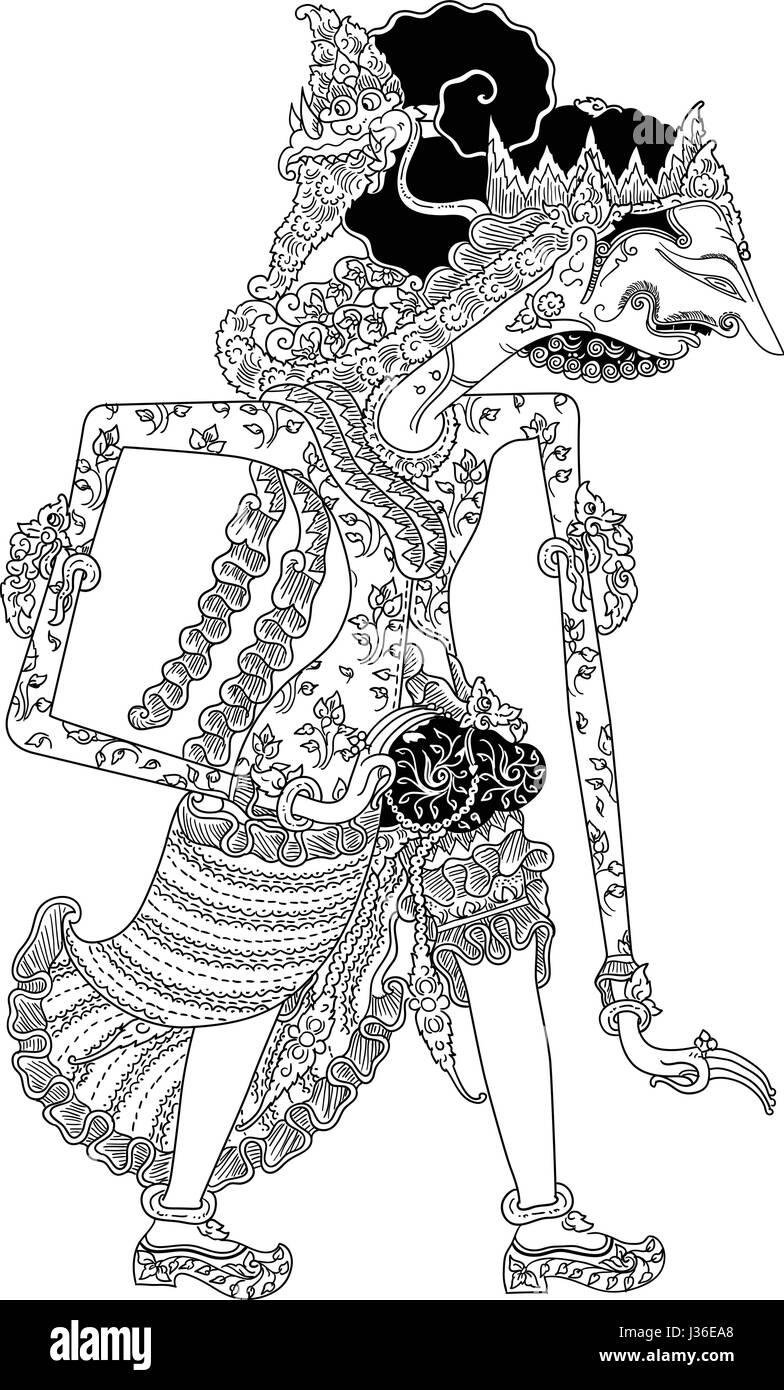 Baratmadya, un carattere di tradizionale spettacolo di marionette, Wayang Kulit da java indonesia. Illustrazione Vettoriale