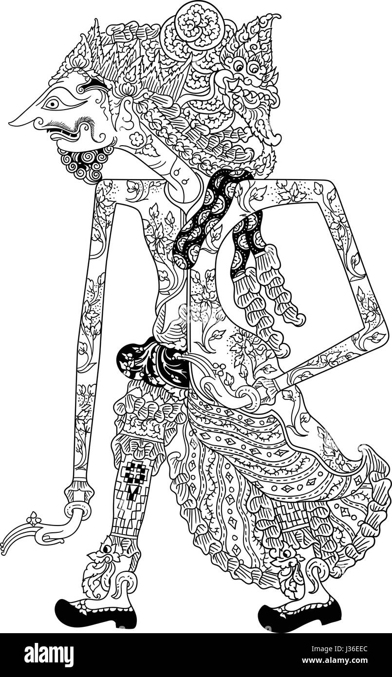 Bhisma, un carattere di tradizionale spettacolo di marionette, Wayang Kulit da java indonesia. Illustrazione Vettoriale