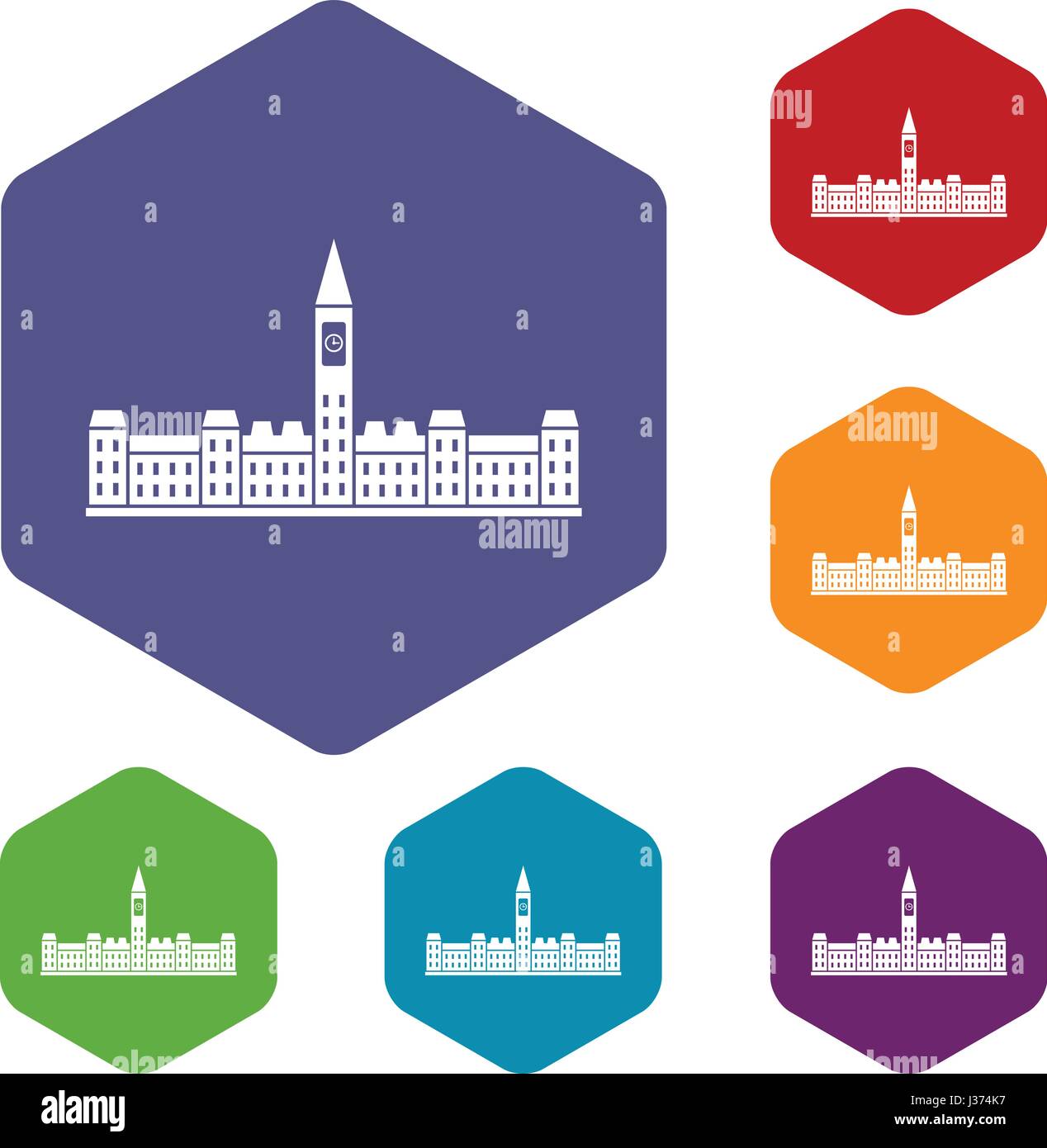 Il Palazzo del Parlamento del Canada set di icone di esagono Illustrazione Vettoriale
