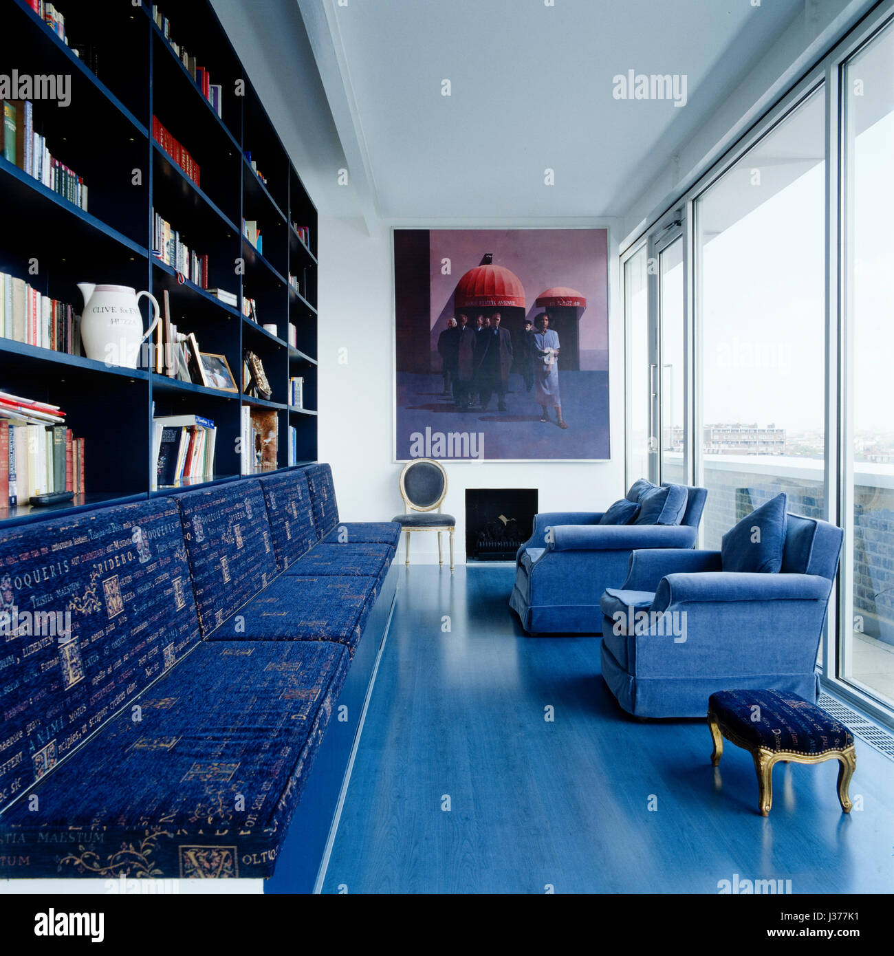 A tema blu sala biblioteca. Foto Stock