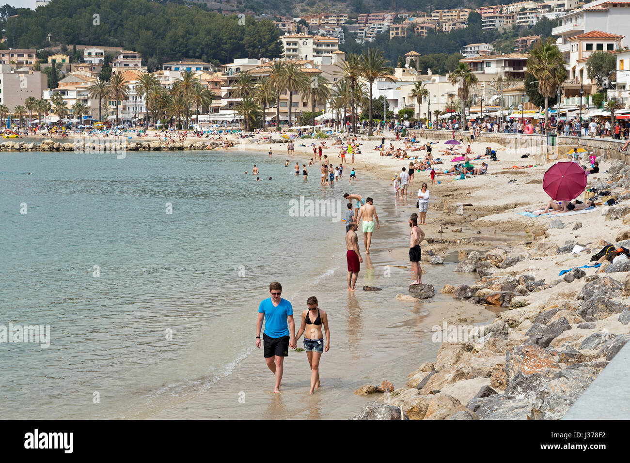 Spiaggia di Port de Sóller, Mallorca, Spagna Foto Stock