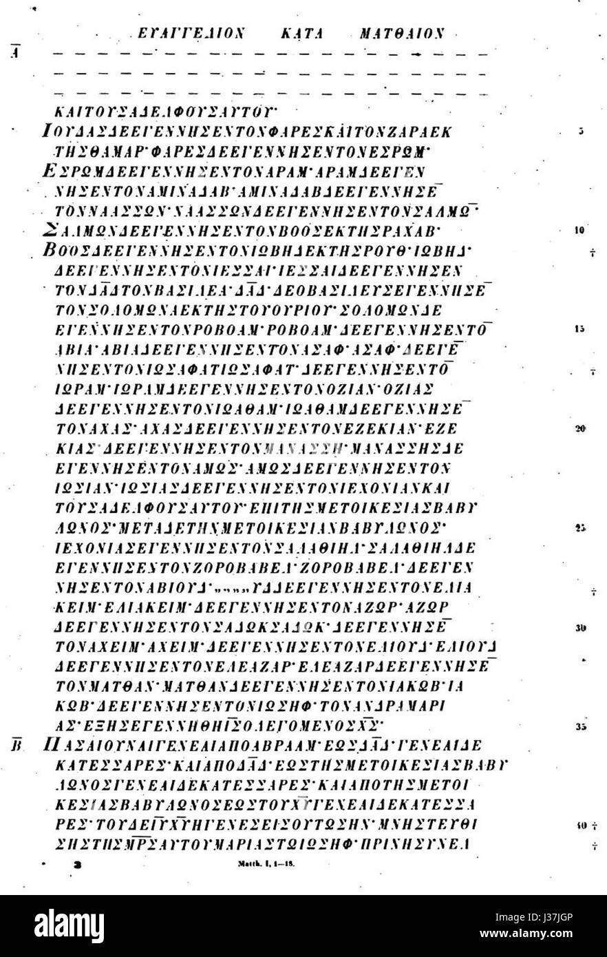 Il Codex Ephraemi è un manoscritto greco del V secolo del nuovo Testamento, che include il Libro di Matteo (1:1-18). Foto Stock