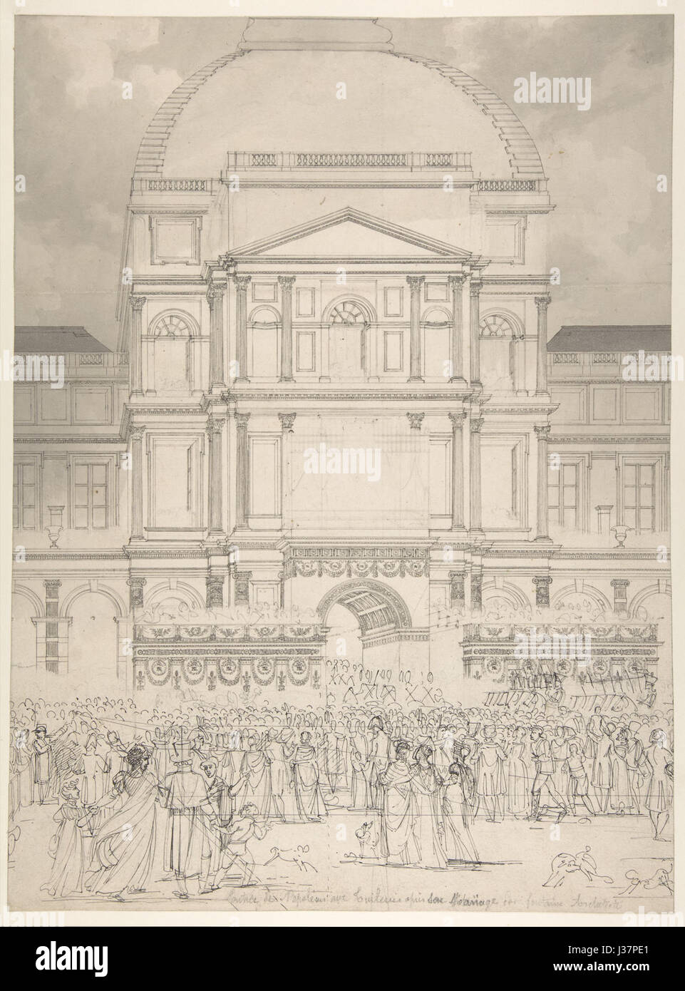 Charles Percier, folla davanti al palazzo delle Tuileries durante il Matrimonio di Napoleone a Maria Luigia d'Austria Foto Stock