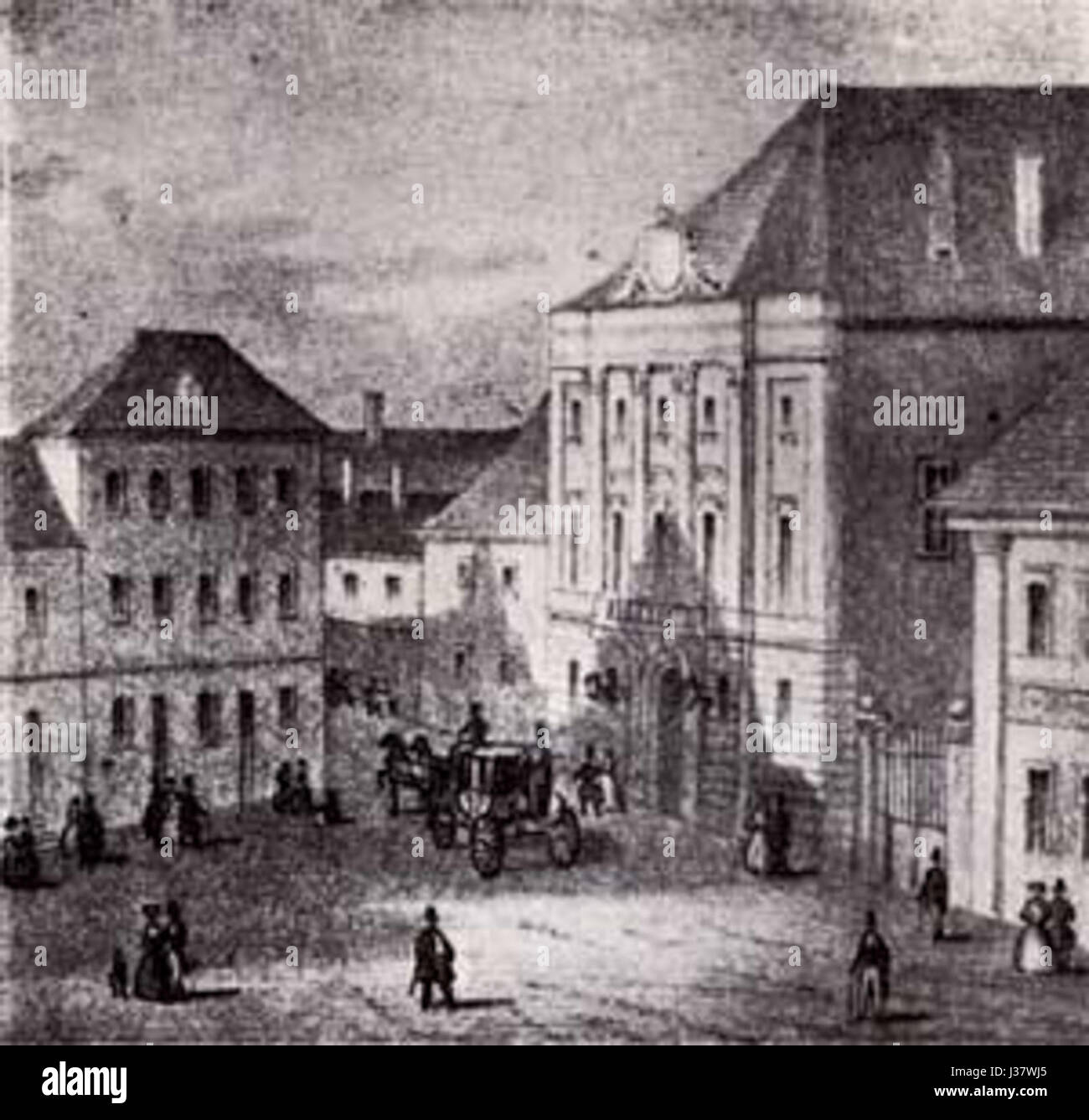 Il *Teatro di Corte* a Buda, un vecchio teatro storico, è stato un importante luogo culturale nel XIX secolo. Ha ospitato spettacoli e ha giocato un ruolo significativo nella storia teatrale di Budapest. Foto Stock