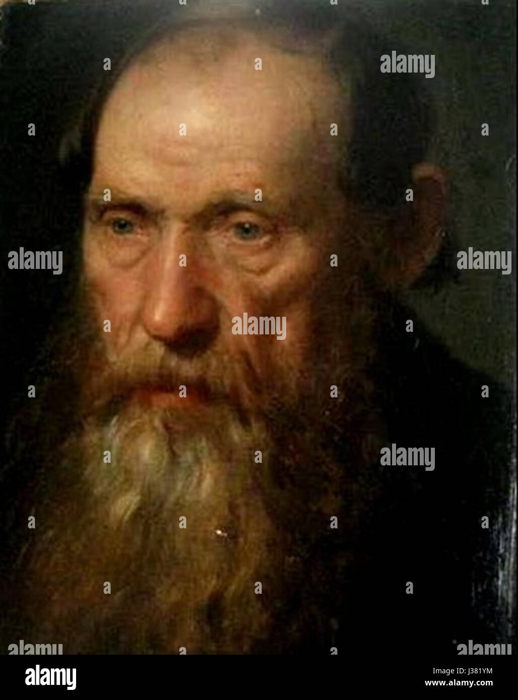 "Der traurige alte" è una frase tedesca che significa "il triste vecchio uomo". Questo potrebbe riferirsi a un'opera d'arte o a un'opera letteraria raffigurante una figura anziana, che simboleggia l'età, la perdita o la malinconia. Foto Stock