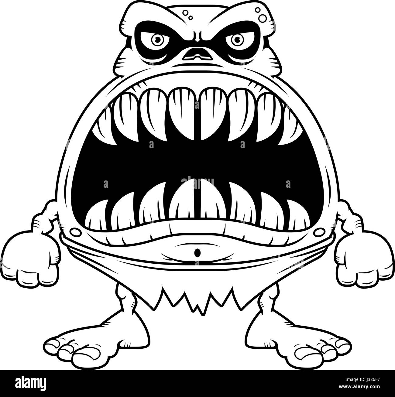 Un cartoon illustrazione di un ghoul con una grande bocca piena di denti affilati. Illustrazione Vettoriale