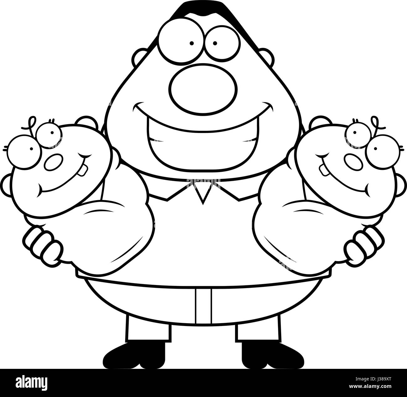 Un cartoon illustrazione di un papà con due gemelli Immagine e Vettoriale - Alamy
