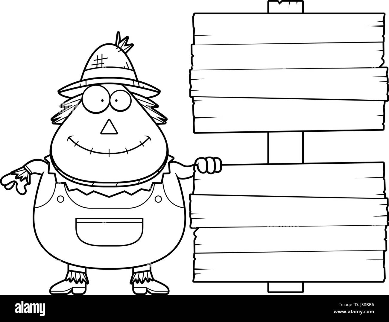 Un cartoon illustrazione di uno spaventapasseri con un segno. Illustrazione Vettoriale