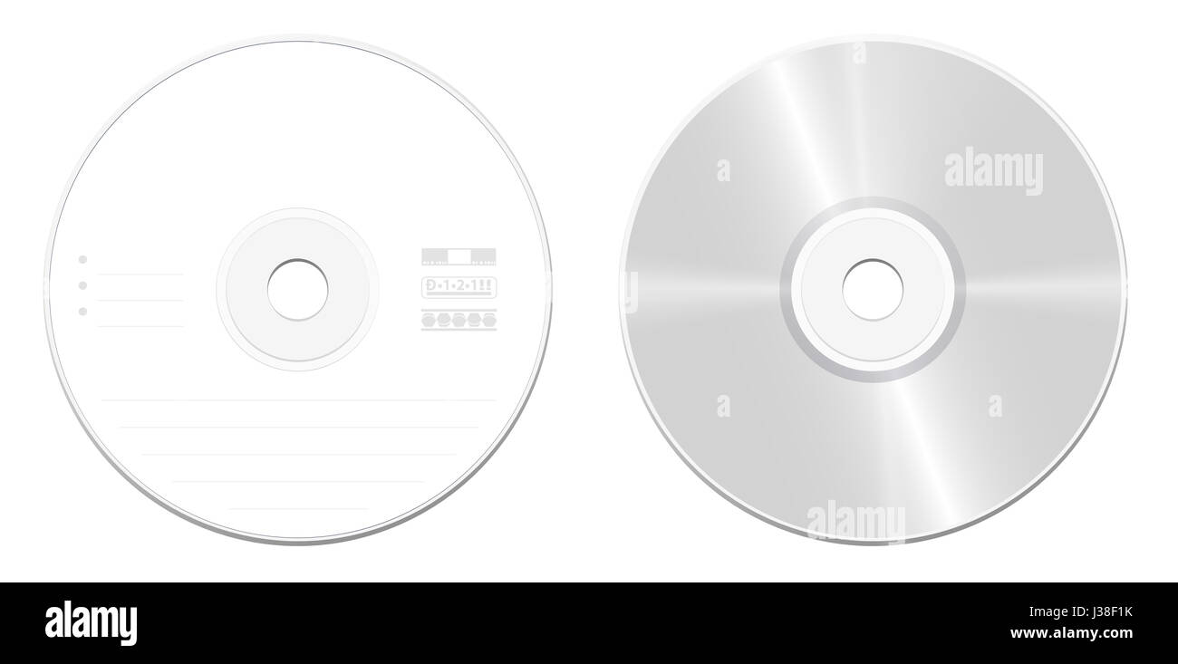 CD o DVD modello standard - vista anteriore e posteriore - realistico fustellato illustrato compact disc o digital versatile disc - isolato illustrazione. Foto Stock