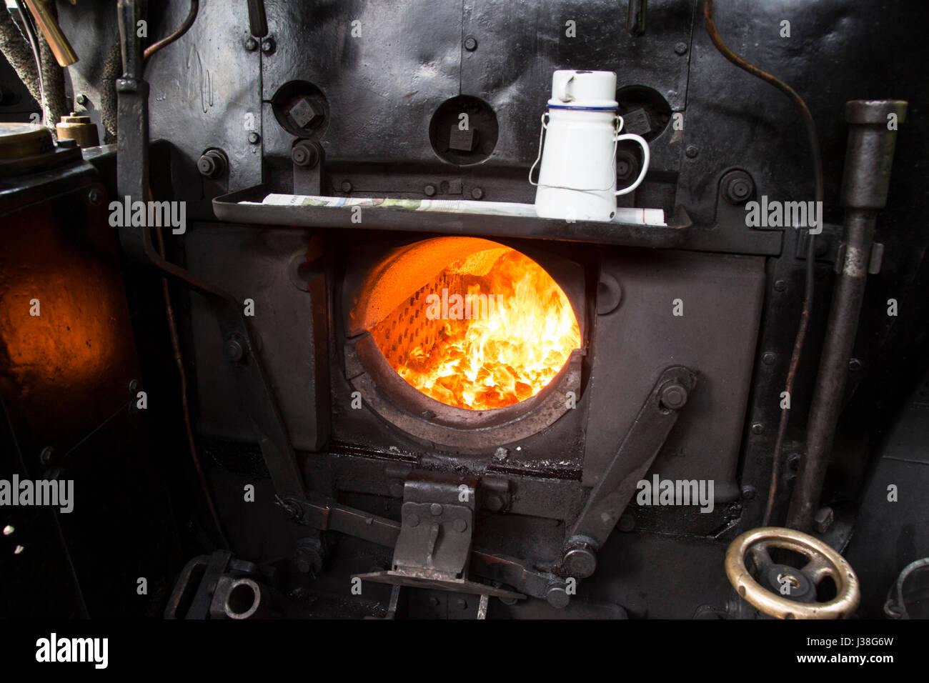 Firebox sulle ferrovie britanniche locomotiva a vapore Foto Stock