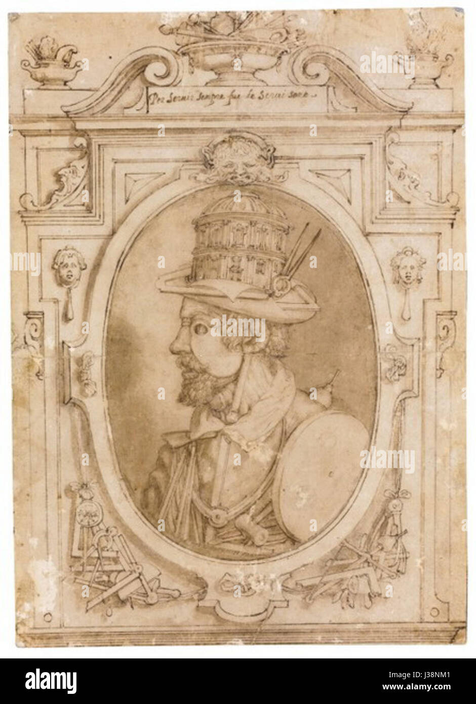 Cerchio di Giuseppe Arcimboldo, Presunto ritratto di Michelangelo Foto Stock
