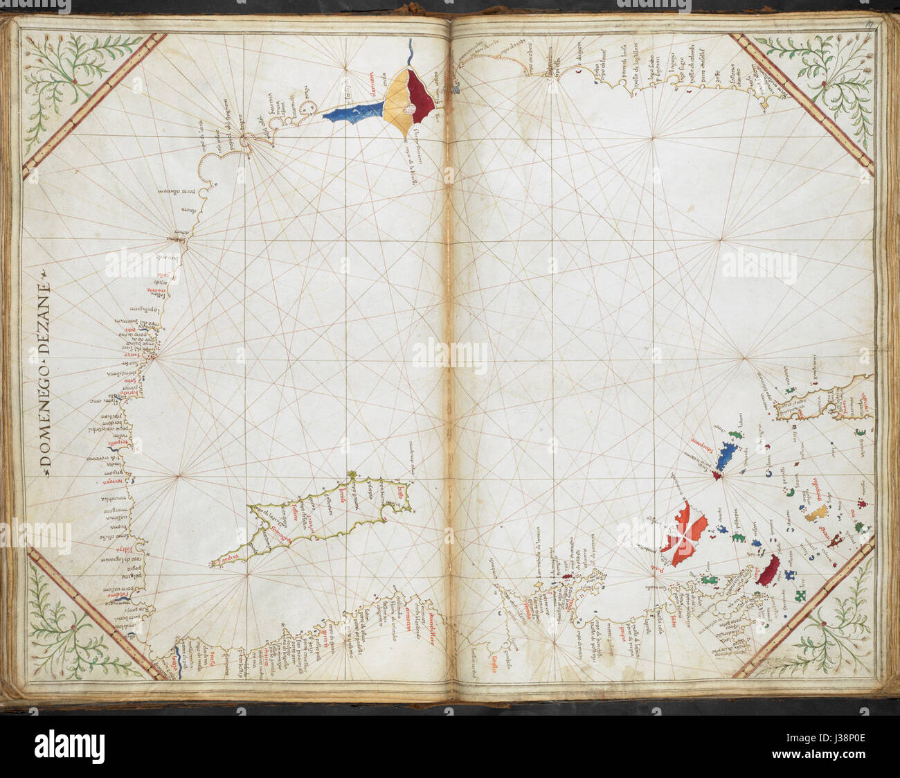 Grafico del Mediterraneo, compresa la metà orientale di Creta Cornaro Atlas (Egerton MS 73, f.19r) Foto Stock