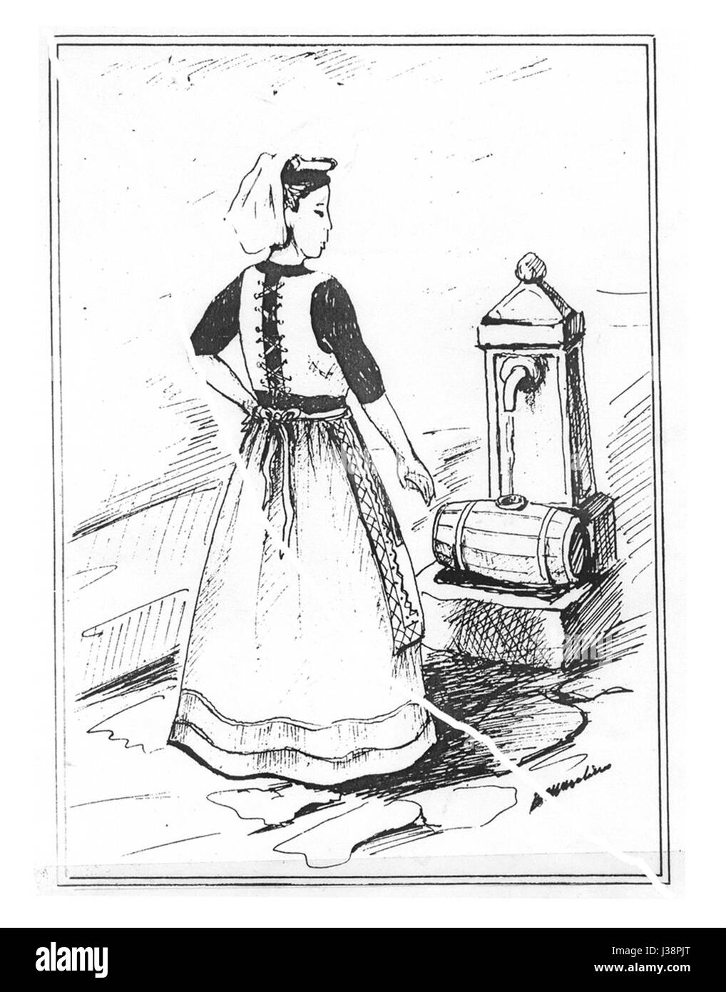 Il termine si riferisce a una rappresentazione di una donna sovranitana o nobildonna, probabilmente raffigurata in costume tradizionale italiano. Il "BN" potrebbe indicare l'origine dell'opera o della collezione. Foto Stock