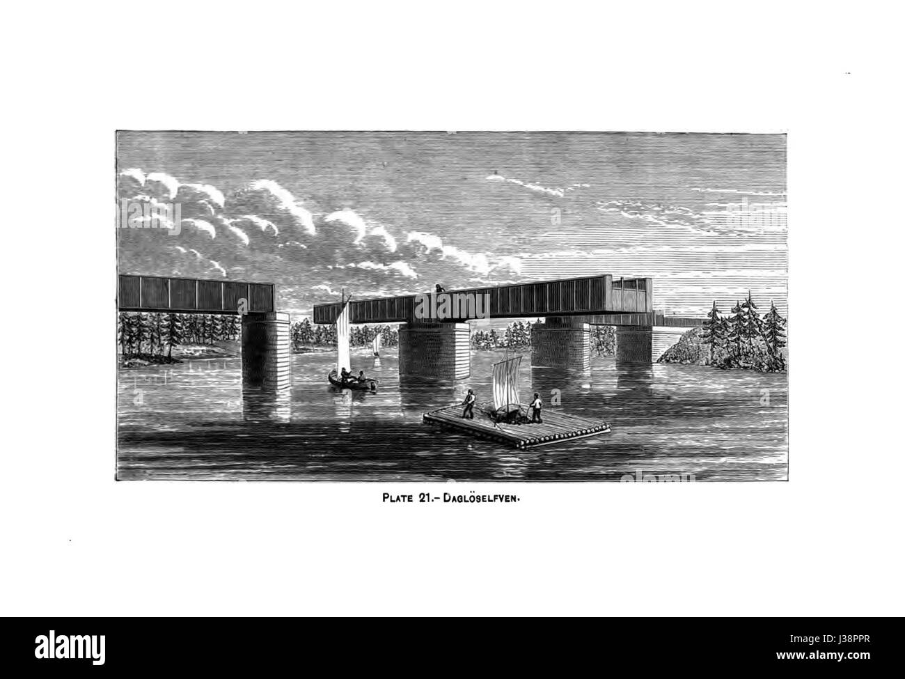 Questa immagine si riferisce al ponte di Dagloselfven sulla ferrovia Bergslagernas. Situato in Svezia, questo ponte fa parte di un sistema ferroviario storico e svolge un ruolo importante nell'infrastruttura di trasporto dell'regionÂ. Foto Stock