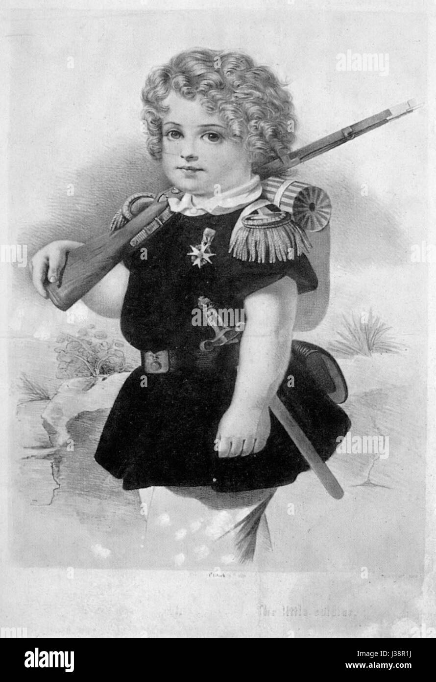 "Der kleine Soldat" è un termine tedesco che significa "il piccolo soldato". Questo titolo si riferisce a un'opera d'arte, forse un dipinto o un'illustrazione, che ritrae un piccolo soldato, che riflette i temi del servizio militare e dell'eroismo, comunemente visti nelle opere d'arte in tempo di guerra. Foto Stock