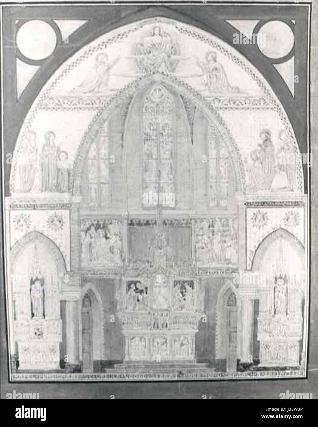 Questo disegno illustra l'interno progettato della Ursulakapel (Cappella Ursula) a Roermond, Paesi Bassi. La cappella, nota per la sua architettura barocca, è stata progettata con decorazioni intricate e iconografia religiosa che riflettono l'influenza cattolica nella regione. Foto Stock Questo disegno illustra l'interno progettato della Ursulakapel (Cappella Ursula) a Roermond, Paesi Bassi. La cappella, nota per la sua architettura barocca, è stata progettata con decorazioni intricate e iconografia religiosa che riflettono l'influenza cattolica nella regione. Foto Stock