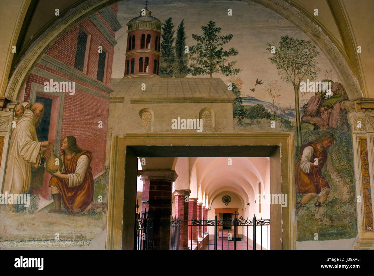 Il titolo si riferisce alla storia di San Benedetto che, secondo la leggenda, trasformò una brocca di vino in un serpente, un miracolo a lui attribuito. Questa storia fa parte della tradizione agiografica e mette in mostra il potere di compiere miracoli di Benedictâ. Foto Stock