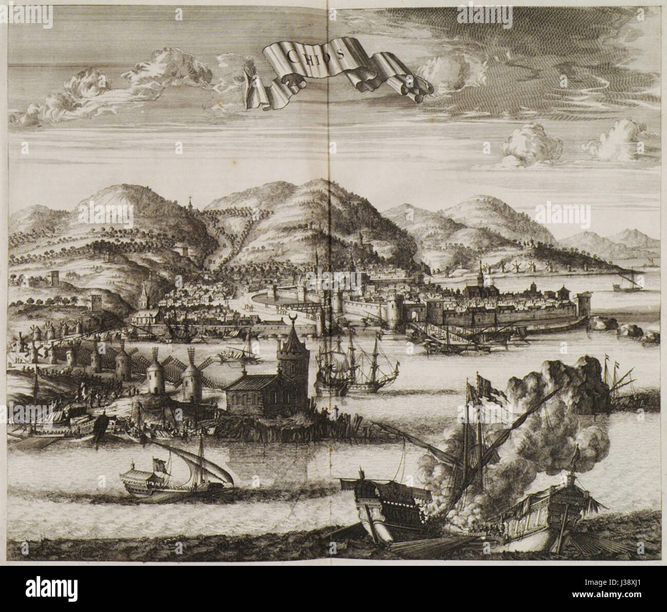 Chios è un'isola della Grecia, e questo riferimento è legato al lavoro di Olfert Dapper del 1688. Dapper era uno storico olandese che documentò i viaggi in regioni tra cui Chios. Questo punto riflette le sue osservazioni dettagliate. Foto Stock