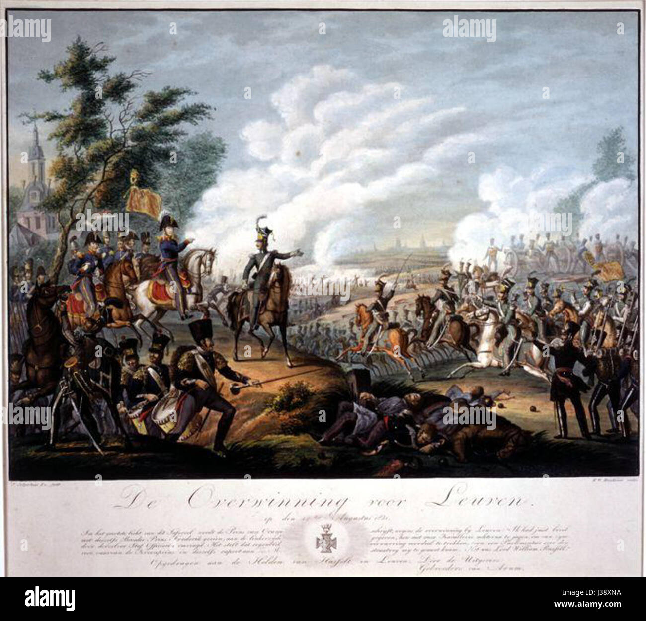 Questo titolo, tradotto come "la Vittoria per Lovanio il 12 agosto 1831", si riferisce ad un evento storico significativo. Si tratta probabilmente di una vittoria militare o politica a Lovanio, in Belgio, durante la rivoluzione belga del 1830. Foto Stock