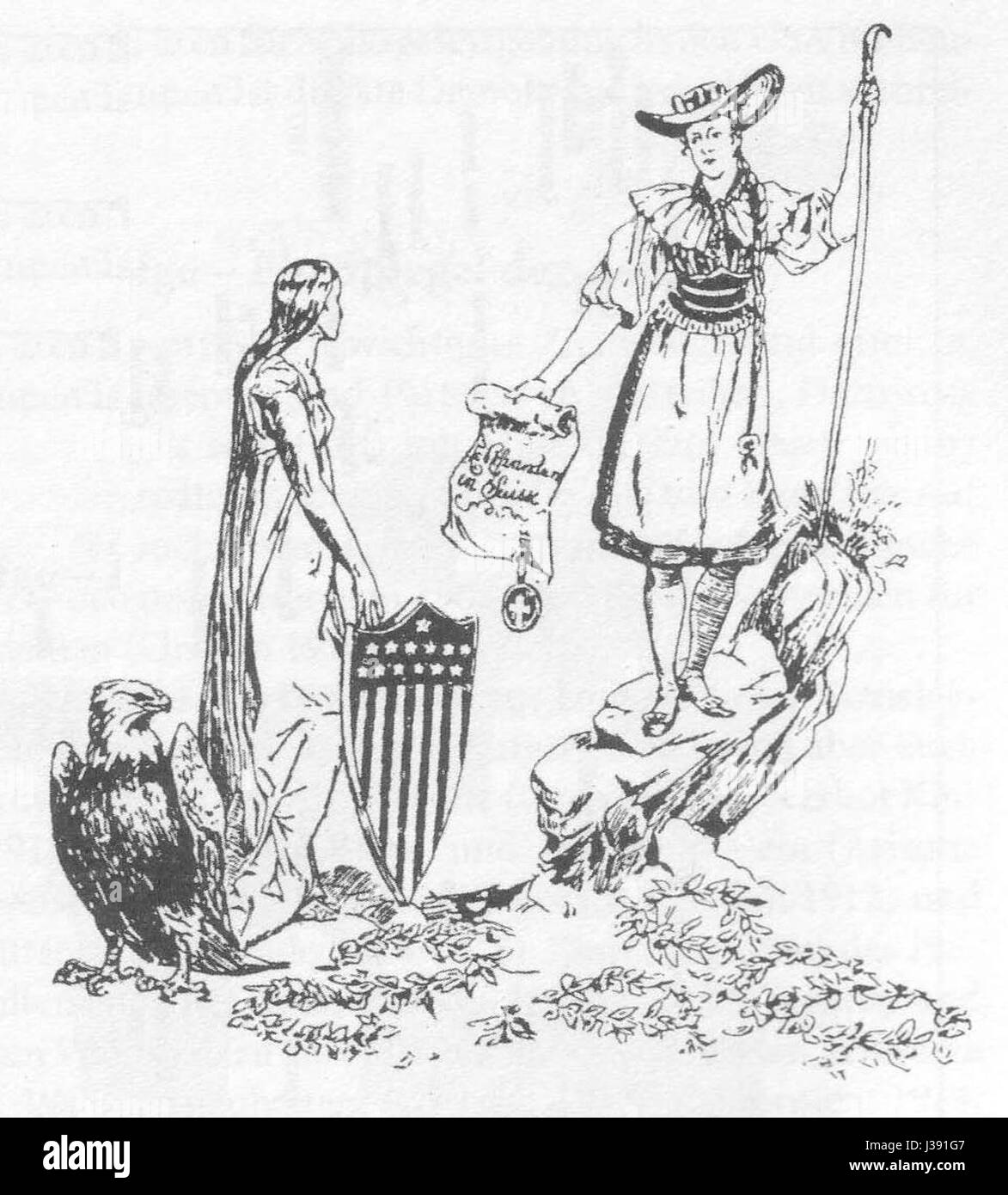 "Dan Beard, Die Swiss Miss Bietet der Miss America das referendum An" è un'opera d'arte storica o letteraria, che probabilmente ritrae un momento o una scena tra Miss America e Miss Svizzera, presentata da Dan Beard. Il contesto non è chiaro senza ulteriori dettagli, ma può fare riferimento a temi sociali o politici. Foto Stock