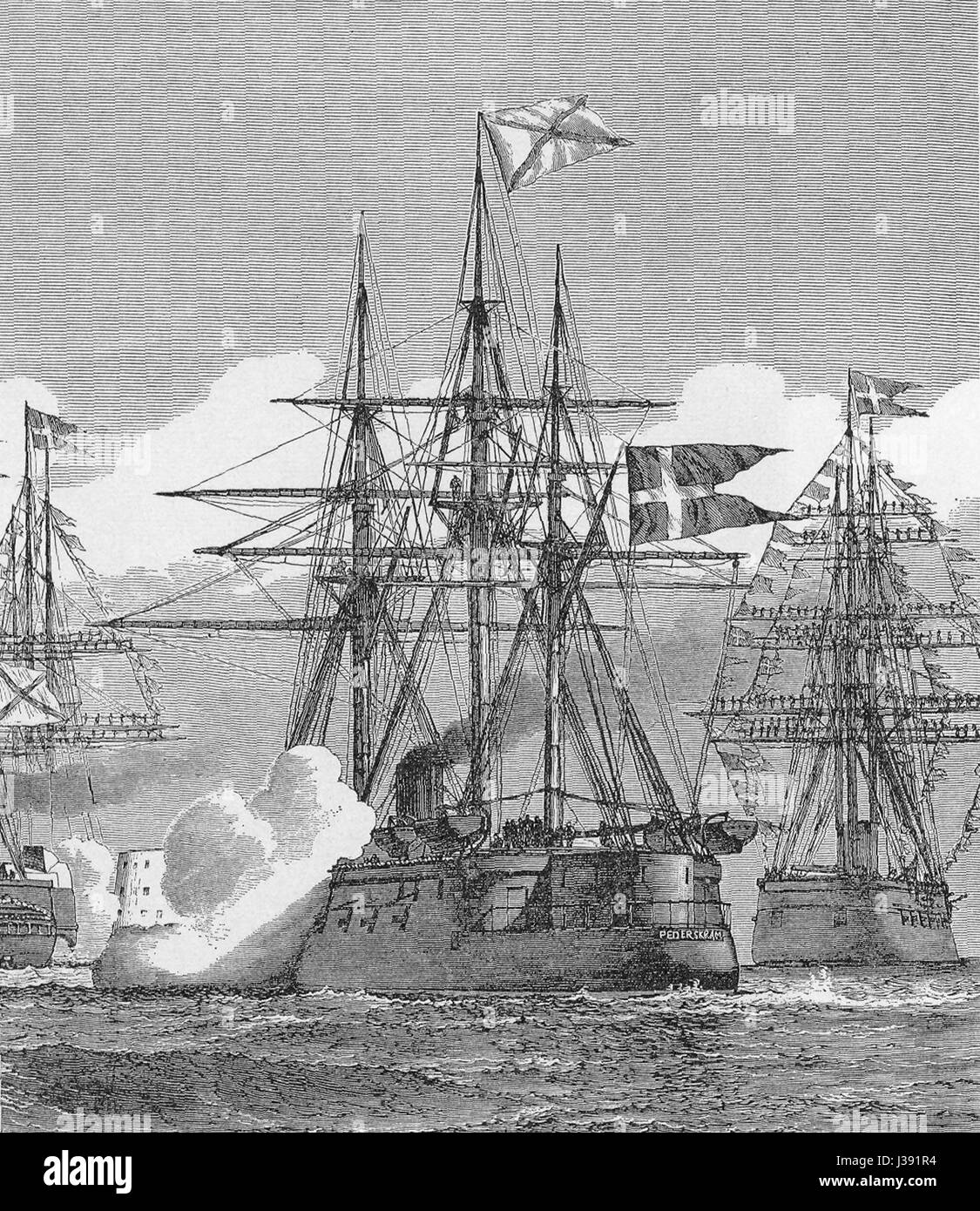 La nave corazzata danese Peder Skram era una nave da guerra entrata in servizio nel 1861. Ha giocato un ruolo nella storia navale di Denmarkâ, in particolare durante la seconda guerra dello Schleswig. Questa nave corazzata fu una delle prime navi corazzate del mondo navale. Foto Stock