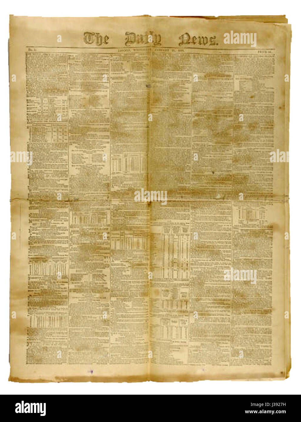 Prima pagina di un quotidiano con notizie, fotografie e titoli del giorno. Foto Stock