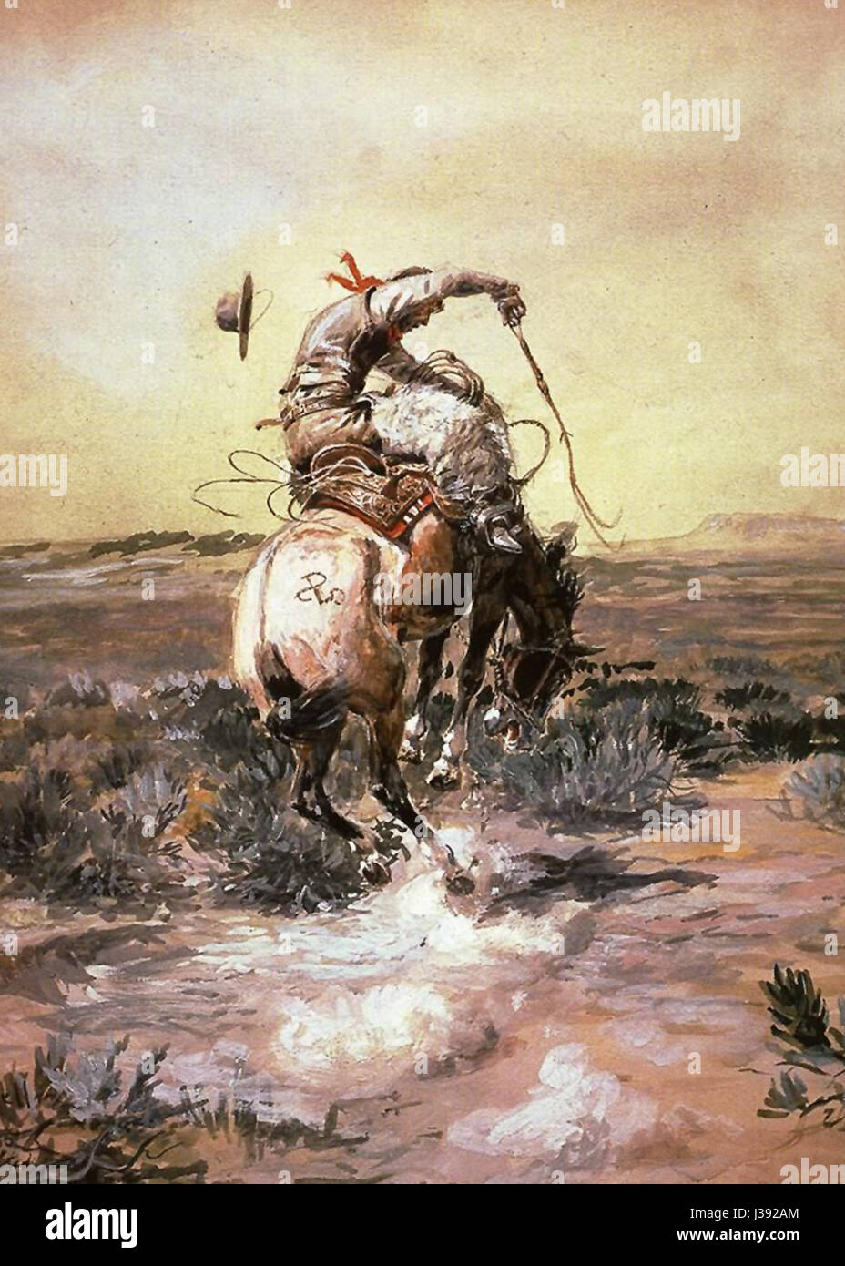Charles Marion Russell, un artista americano, è noto per le sue raffigurazioni del West americano. "Slick Rider" è una delle sue famose opere che catturano lo spirito dell'era dei cowboy e della vita di frontiera. Foto Stock